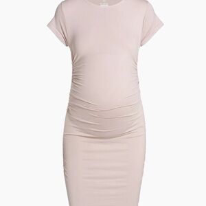 Cream Ruched Maternity Dress